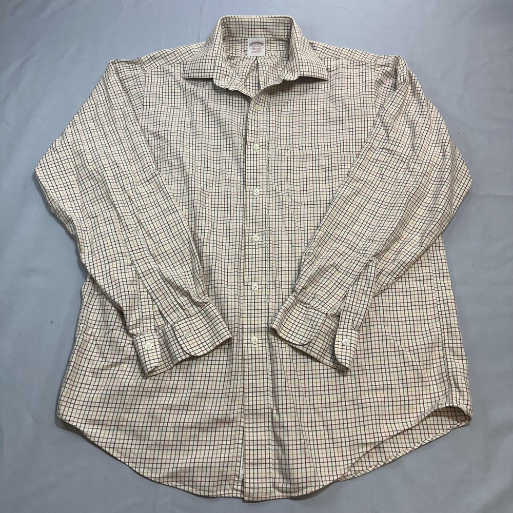 Brooks Brothers Brooksflannel Shirt Mens 15.5 35 M Brown Check Wool Blend Office